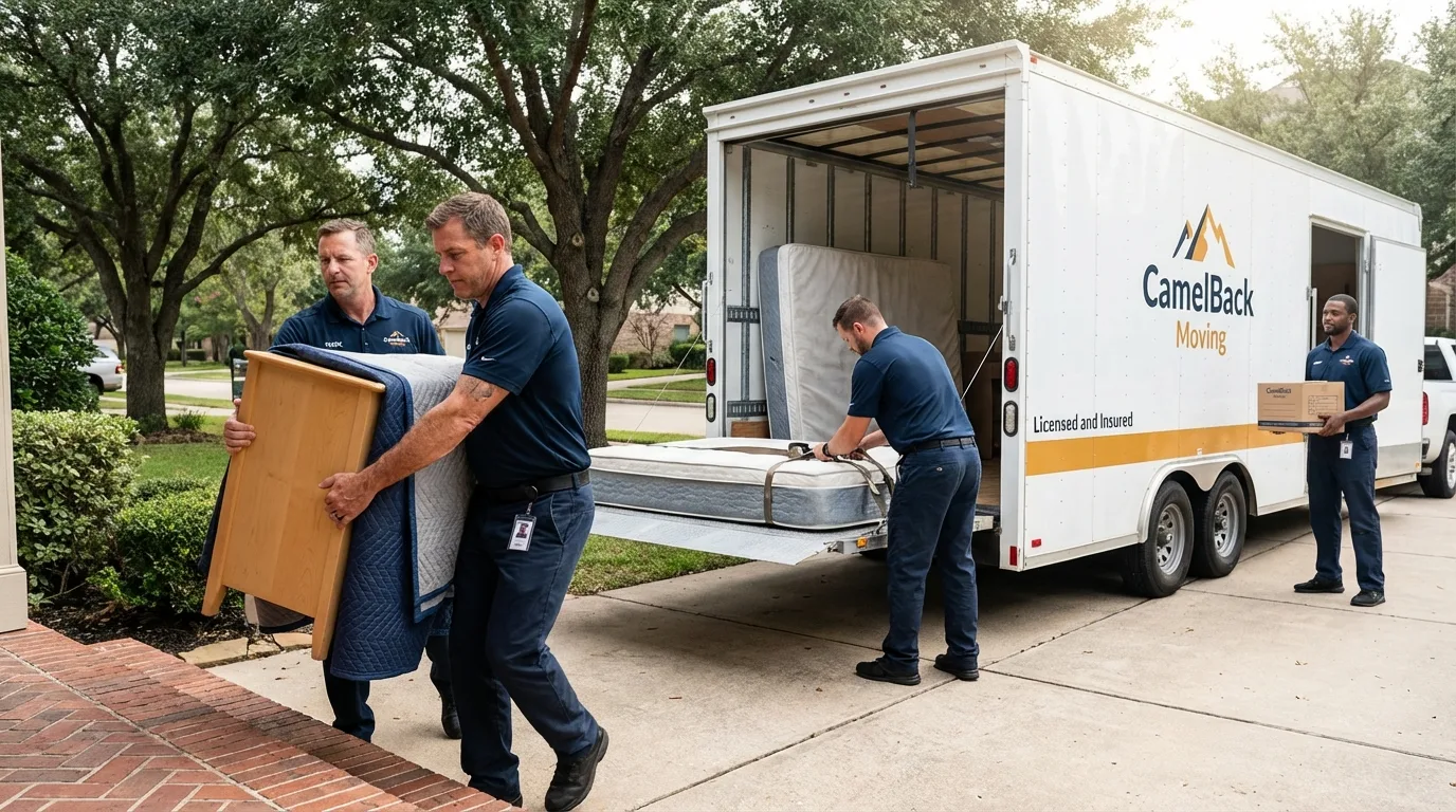 Crew loading residential truck for cross-state move from Marvell, AR