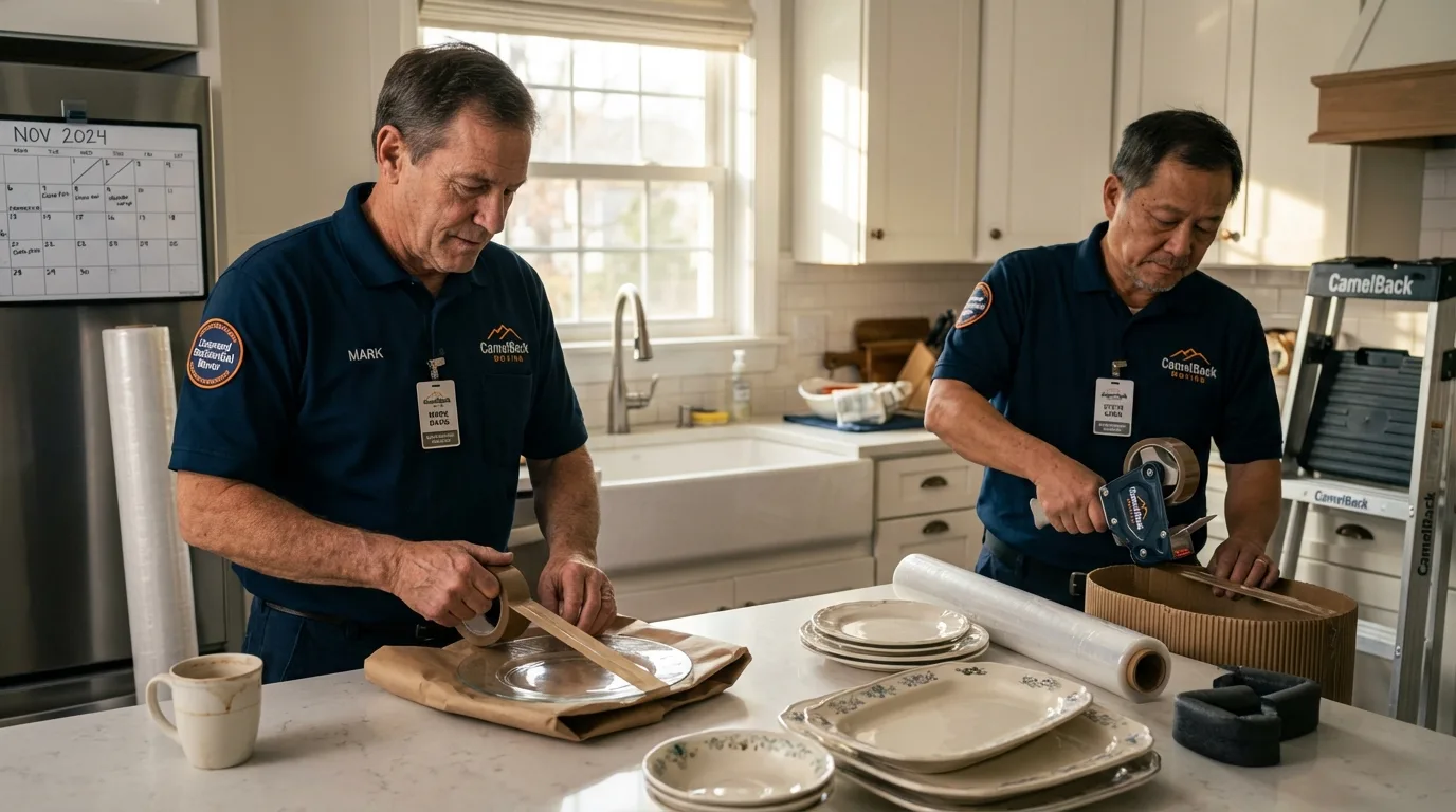 Professional crew packing kitchen dishware in Marvell, AR